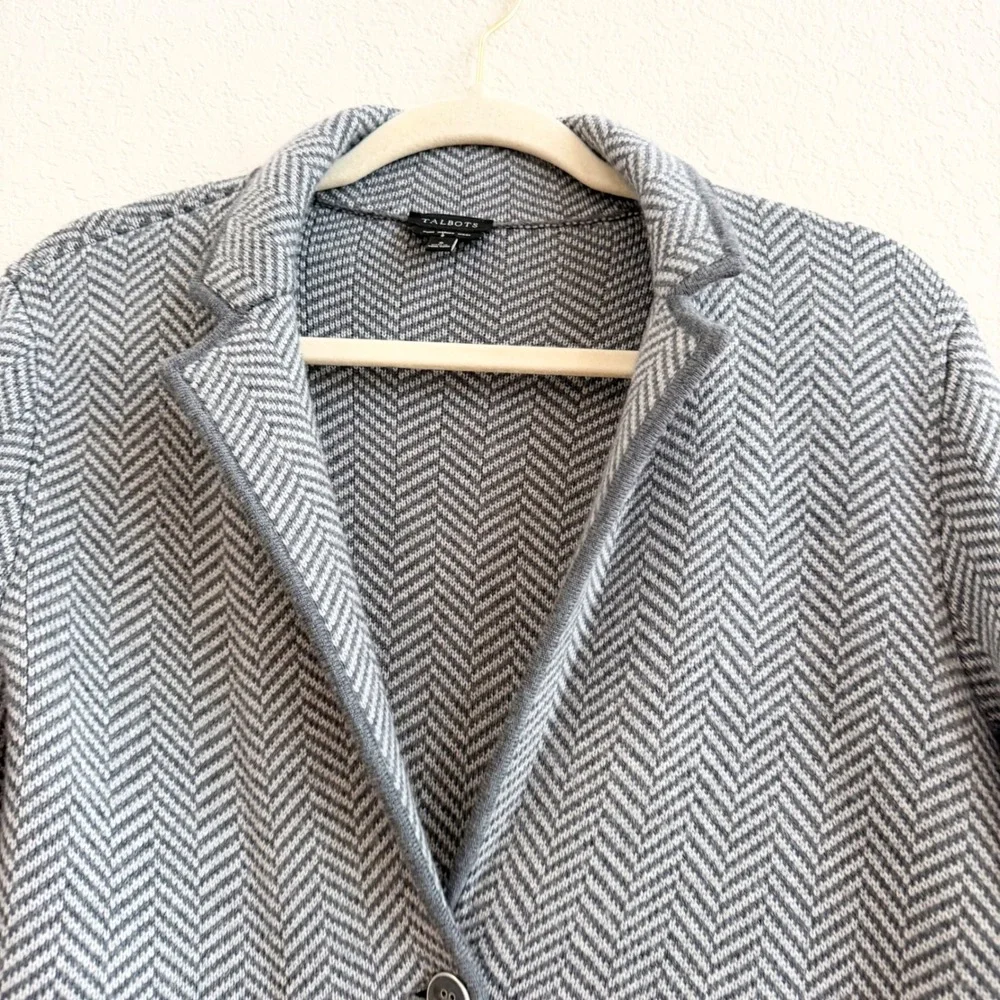 Talbots‎ Gray Herringbone Pure Merino Wool Sweater Blazer Jacket Womens Small S